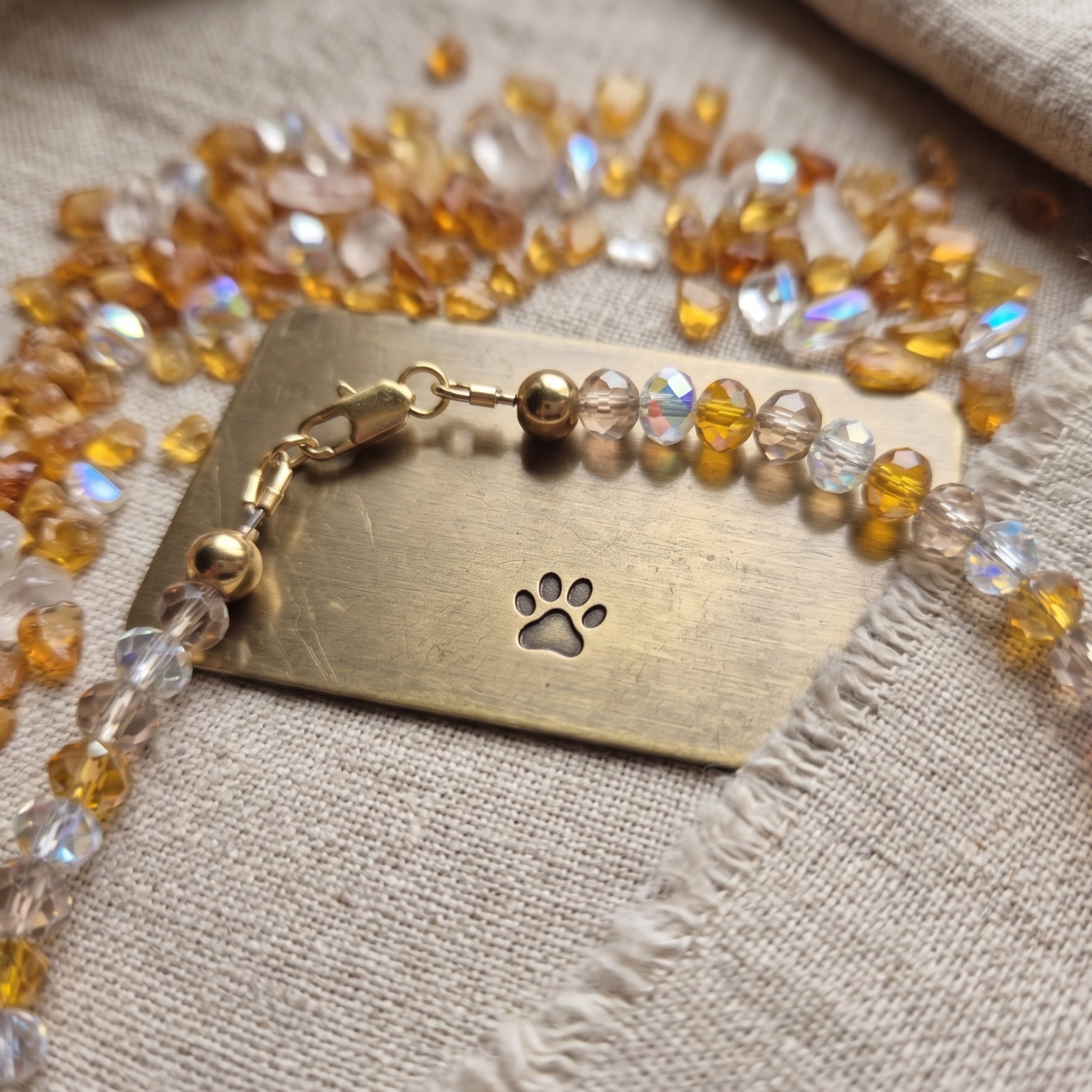 Collana per cani per Cani "Golden Heart" con Perline Champagne e Cuore Dorato